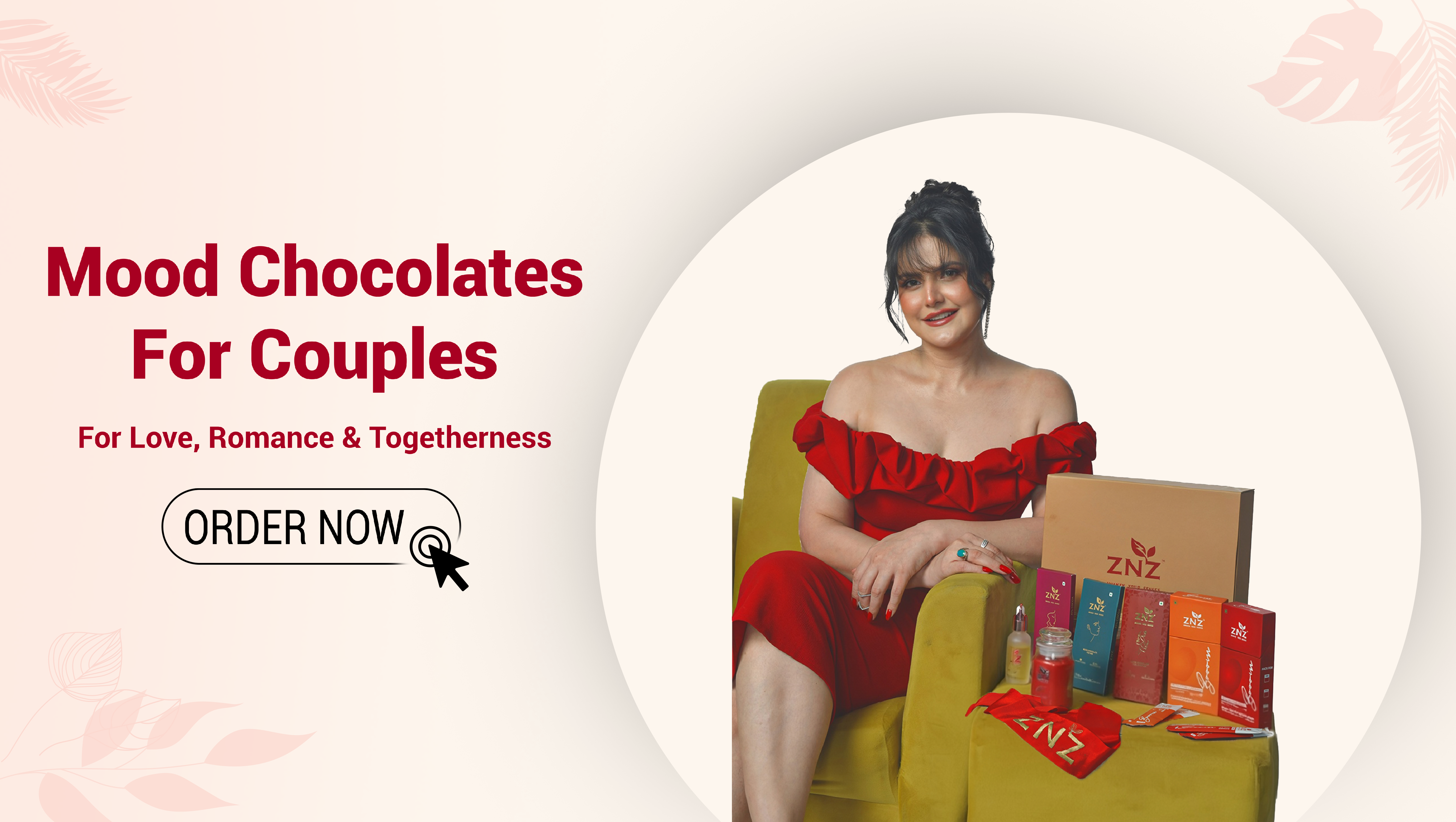 znz chocolates products banner with zareen khan