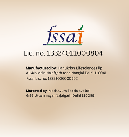 FSSAI logo and certification details on a beige background